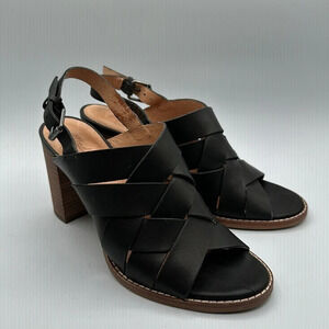 Madewell Size 7.5 Women's Black Woven Leather CINDY High Heel Sandals